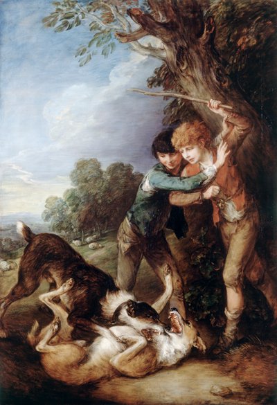 Kaksi paimenpoikaa koirien kanssa tappelemassa (öljy kankaalle) od Thomas Gainsborough
