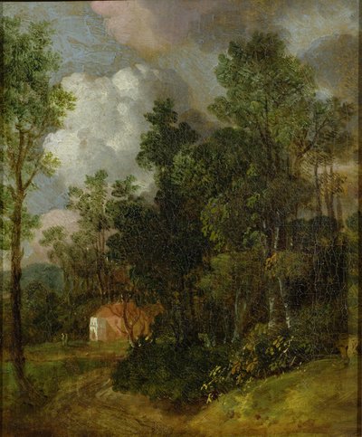 Zalesněná krajina s venkovským domem a dvěma figurami, kolem roku 1752 (olej na plátně na plátně) od Thomas Gainsborough