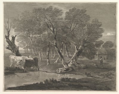 Zalesněná krajina s krávami u bazénu, figurami a chalupou, 1775-80. od Thomas Gainsborough