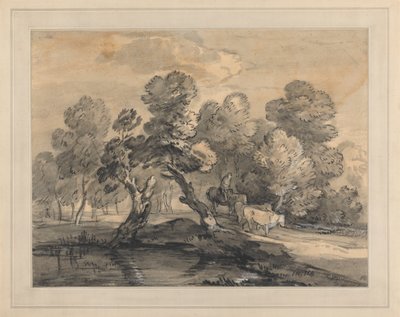Zalesněná krajina s pastevcem a krávami od Thomas Gainsborough