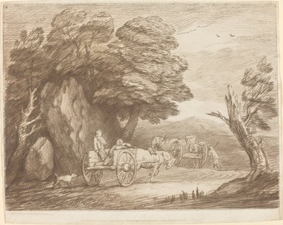 Zalesněná krajina se dvěma venkovskými vozíky a figurkami od Thomas Gainsborough