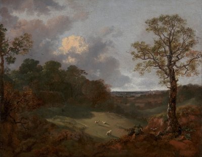 Zalesněná krajina s chalupou a pastýřem od Thomas Gainsborough