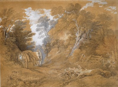 Zalesněná krajina se selským chlapcem spícím na voze, 18. století od Thomas Gainsborough