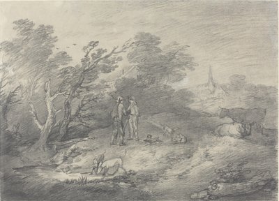 Lesy poblíž vesnice s lapači králíků a jejich chrty od Thomas Gainsborough