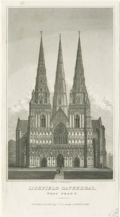 Katedrála Lichfield - Západní fronta: rytina, nd [c 1833] (tisk) od Thomas George Lomax