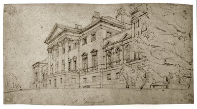 Harewood House, Yorkshire, cca 1798 (grafit na texturovaném tkaném papíru) od Thomas Girtin