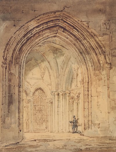 Katedrála St. Alban, Hertfordshire, cca 1797 (wc, pero a hnědý inkoust na papíře) od Thomas Girtin