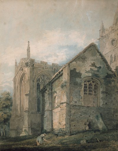 The Ancient Charnel House, Holy Trinity Church, Stratford-upon-Avon (akvarel přes grafitové náznaky, dotek rákosovým perem) od Thomas Girtin