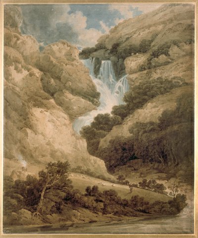 Soutěska Wathenlath s vodopády Lodore, Derwentwater, c1801 od Thomas Girtin