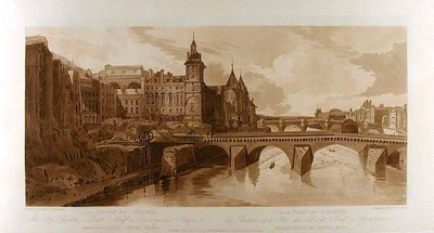Pohled na Pont au Change, Městské divadlo, Pont Neuf, věznici Conciergerie atd., z Pont Notre-Dame od Thomas Girtin