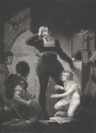 Princ Arthur a Hubert Shakespeare, král Jan, dějství 4, scéna 1, 1823-24. od Thomas Goff Lupton