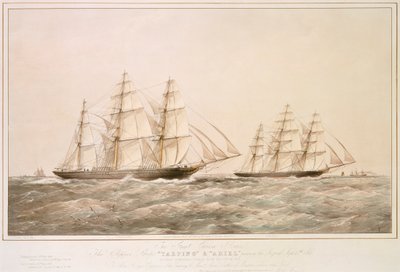 Velký čínský závod: Clipperovy lodě "Taeping" a "Ariel" míjejí Ještěrčí jezero 6. září 1866 na zpáteční cestě z Foo-Chow-Foo od Thomas Goldsworth Dutton