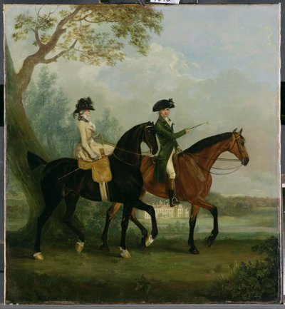 The Hon. Marcia Pitt na koni se svým bratrem Honem. George Pitt (později 2. lord Rivers) v parku Stratfield Saye House, 1782 od Thomas Gooch