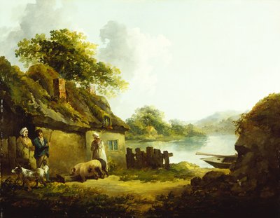 Cikánská rodina mimo stodolu v krajině (olej na plátně) od Thomas Hand