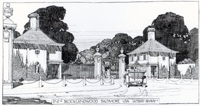 Vstup do Brooklandwood, Baltimore, USA, od Thomase Mawsona „Umění a řemeslo zahradní tvorby“ od Thomas Hayton Mawson