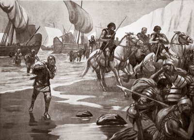 Caesarovo druhé vylodění, 54 př. n. l., ilustrace z knihy "Hutchinson