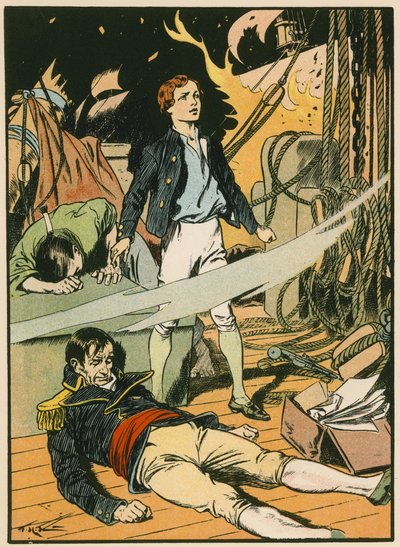 Casabianca na hořící lodi (barevná litografie) od Thomas Heath Robinson