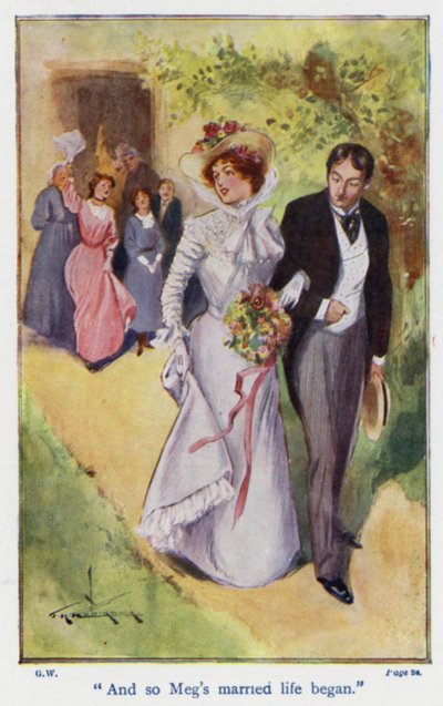 Ilustrace k Dobrým manželkám Louisy M. Alcottové (barevná litografie) od Thomas Heath Robinson