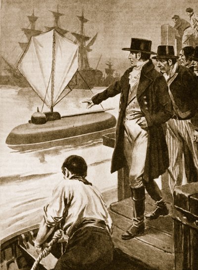 Robert Fulton ve Francii ukazuje svou ponorku Nautilus v provozu (litografie) od Thomas Heath Robinson