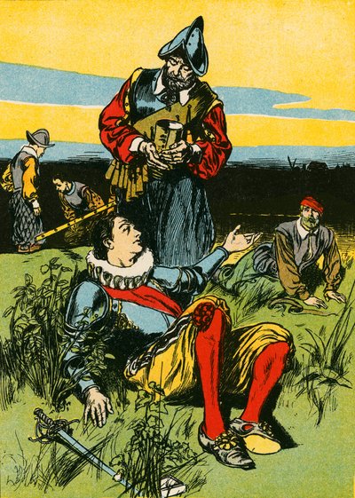 Sir Philip Sidney a umírající voják (barevná litografie) od Thomas Heath Robinson