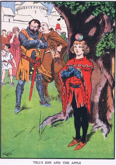 Syn Viléma Tella a jablko (barevná litografie) od Thomas Heath Robinson