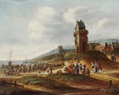 Rybáři vykládají úlovek na pláži u Egmondu od Thomas Heeremans