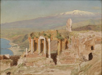 Pohled na ruiny řeckého divadla v Taormině a Etna, Sicílie od Thomas Hiram Hotchkiss