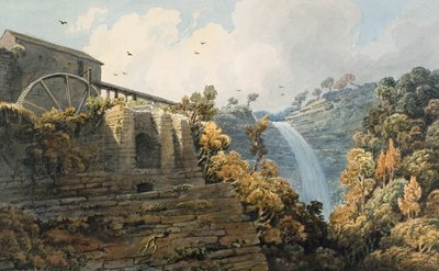 Kaskáda a pec Melincourt (akvarel a tužka na papíře) od Thomas Hornor
