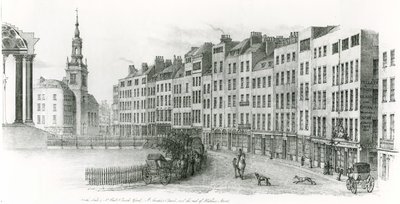 Jižní strana katedrály svatého Pavla, Londýn, kostelní dvůr, kostel St Austin a konec Watling Street od Thomas Hornor