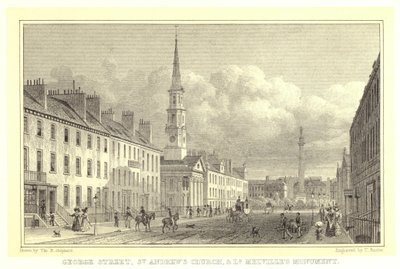 George Street, kostel svatého Ondřeje a památník lorda Melvilla (rytina) od Thomas Hosmer (after) Shepherd