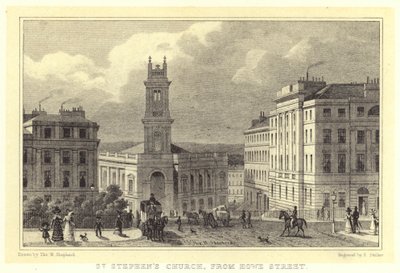 Kostel svatého Štěpána, z Howe Street (rytina) od Thomas Hosmer (after) Shepherd