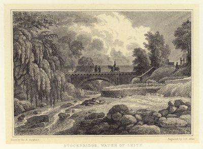 Stockbridge, Water of Leith (rytina) od Thomas Hosmer (after) Shepherd