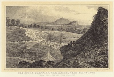 Kamenolomy, Craigleith, poblíž Edinburghu, z nichž bylo postaveno Nové město (rytina) od Thomas Hosmer (after) Shepherd