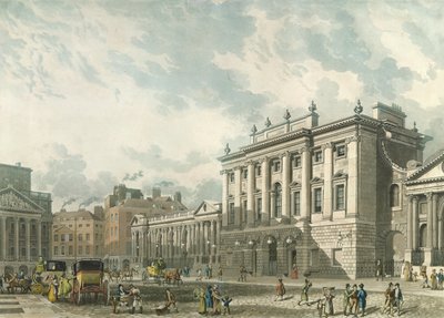 Pohled na Bank of England, ryl Daniel Havell (1785-1826), pub. 1816 od Ackermanna „Repository of Arts“ (akvatinta) od Thomas Hosmer Shepherd