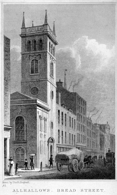 All Hallows Church, Bread Street, Londýn, 1829 od Thomas Hosmer Shepherd