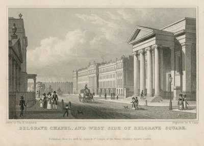 Belgrave Chapel a západní strana Belgrave Square od Thomas Hosmer Shepherd