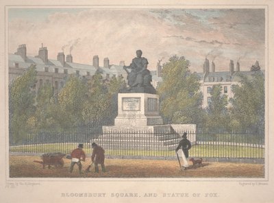 Bloomsbury Square se sochou Lišky, vyryté Charlesem Mottramem (1806-76) od Thomas Hosmer Shepherd