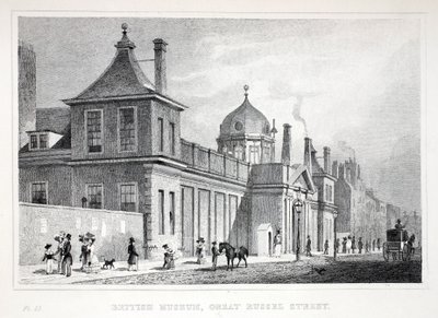Britské muzeum, Great Russell Street, z hospody „Londýn a jeho okolí v devatenáctém století“. Jones und Co., 1827-1829 od Thomas Hosmer Shepherd