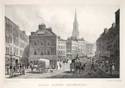 Broad Street, Bloomsbury, z hospody „Londýn a jeho okolí v devatenáctém století“. Jones und Co., 1827-1829 od Thomas Hosmer Shepherd