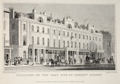 Budovy na východní straně Regent Street, z hospody „Londýn a jeho okolí v devatenáctém století“. Jones und Co., 1827-1829 od Thomas Hosmer Shepherd