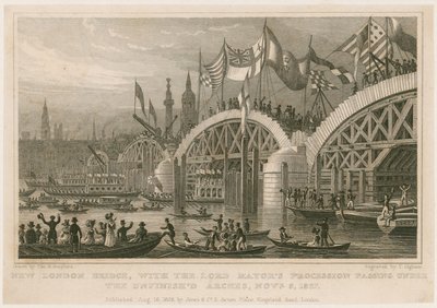 Stavba New London Bridge, 9. listopadu 1827 od Thomas Hosmer Shepherd