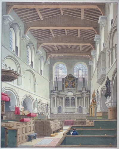 Vnitřní pohled na kostel svatého Bartoloměje-Velikého, Smithfield, City of London, 1821. od Thomas Hosmer Shepherd