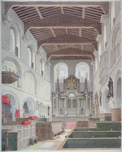 Vnitřní pohled na kostel svatého Bartoloměje-Velikého, Smithfield, City of London, 1821. od Thomas Hosmer Shepherd