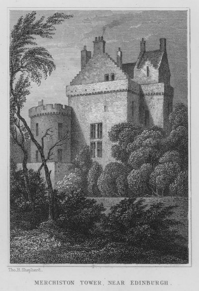 Merchiston Tower, poblíž Edinburghu (rytina) od Thomas Hosmer Shepherd