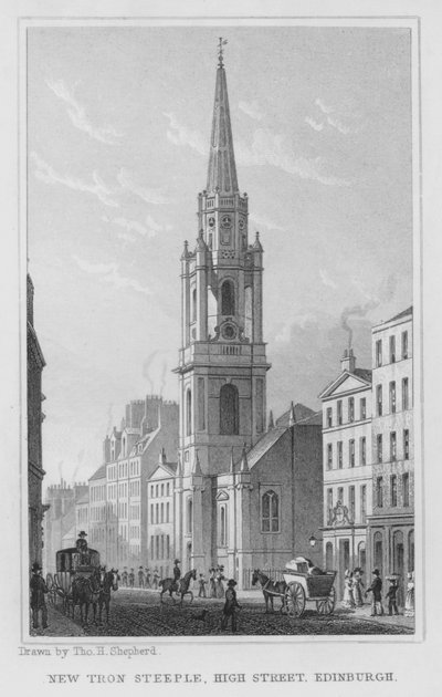 New Tron Steeple, High Street, Edinburgh (rytina) od Thomas Hosmer Shepherd