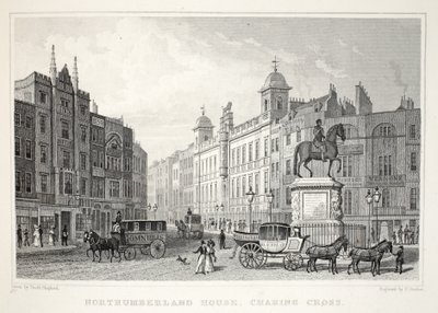 Northumberland House, Strand, z hospody „Londýn a jeho okolí v devatenáctém století“. Jones und Co., 1827-1829 od Thomas Hosmer Shepherd