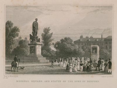 Russell Square a socha vévody z Bedfordu od Thomas Hosmer Shepherd