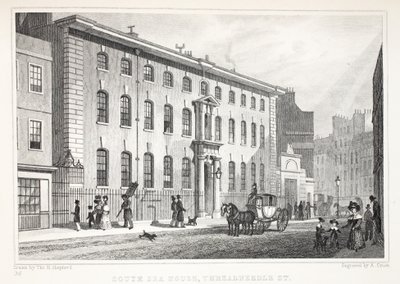 South Sea House, Threadneedle Street, z hospody „Londýn a jeho okolí v devatenáctém století“. Jones und Co., 1827-1829 od Thomas Hosmer Shepherd