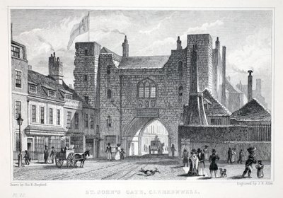 St Johns Gate, Clerkenwell, z hospody „Londýn a jeho okolí v devatenáctém století“. Jones und Co., 1827-1829 od Thomas Hosmer Shepherd
