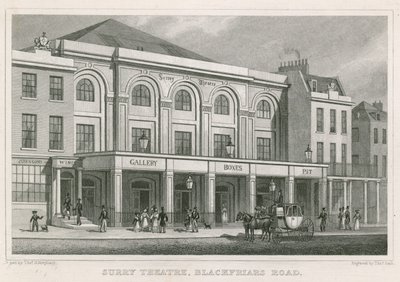 Surrey Theatre, Blackfriars Road, Londýn (rytina) od Thomas Hosmer Shepherd
